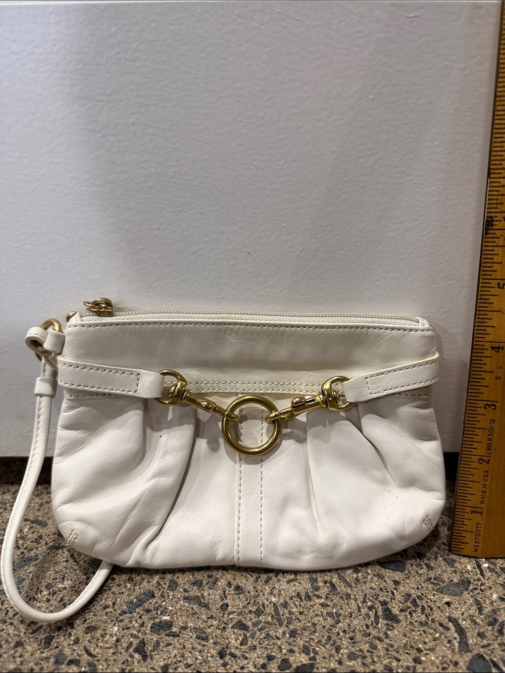 Coach White Leather Wristlet with Gold Ring Hardware